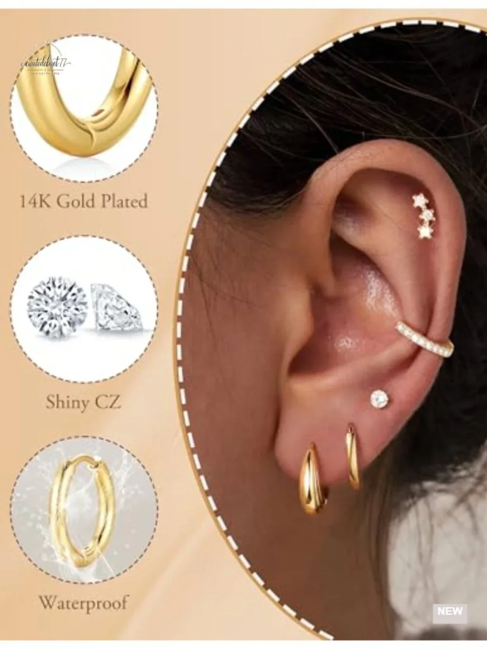 Hypoallergenic 14K Gold Plated Hoop & Stud Earring Set for Sensitive Ears